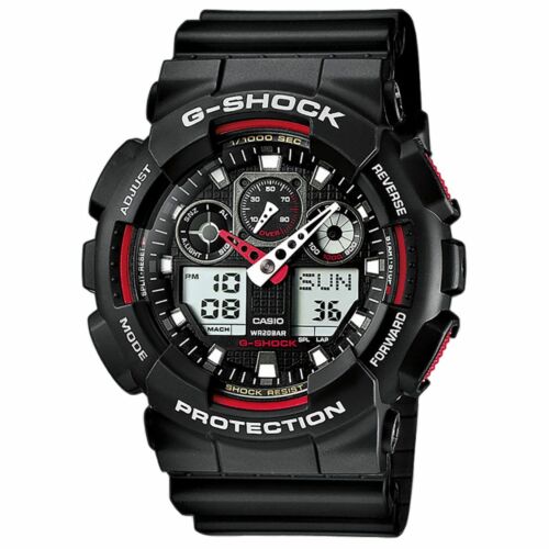 Casio G-Shock Uhr GA-100-1A4ER Herren Digital Analog Schwarz Rot Sport NEU & OVP - Bild 1 von 2