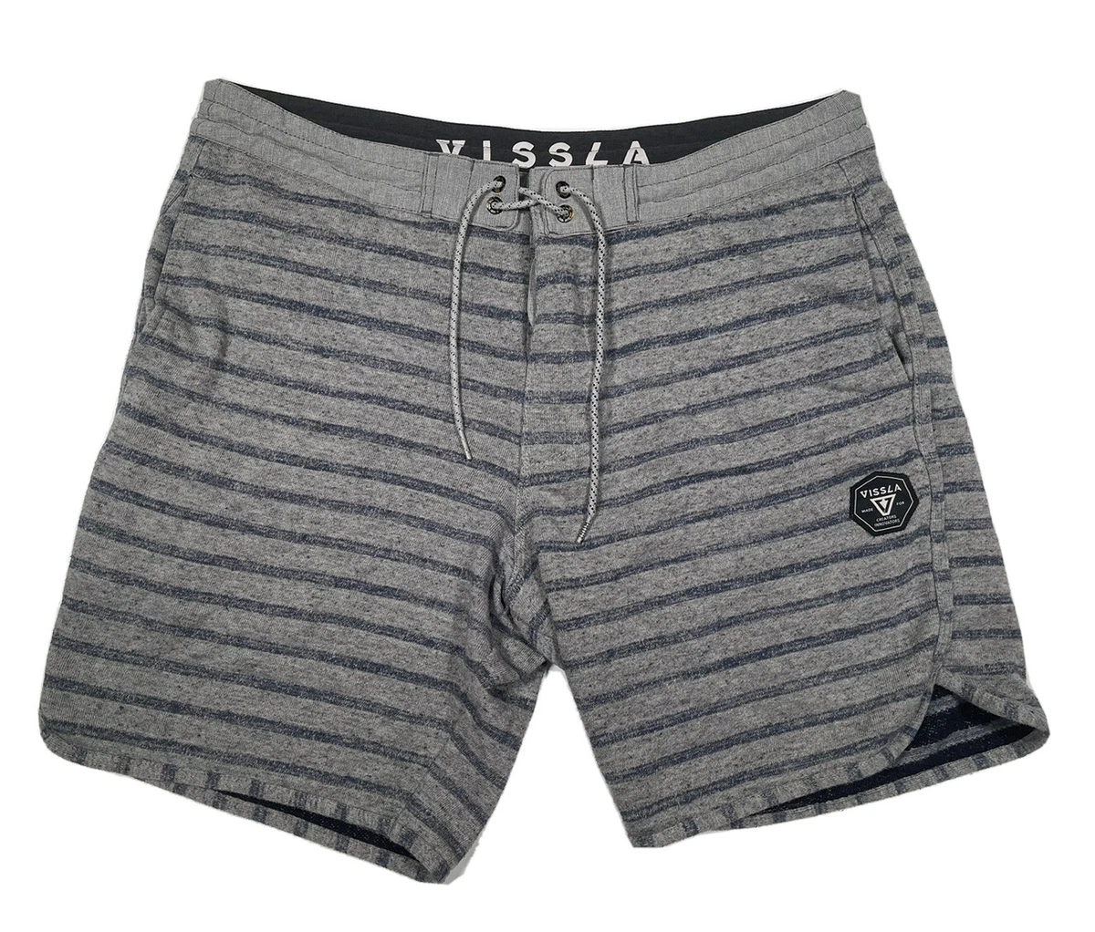 Vissla Men s Terry Cloth Swim Trunks Gray Striped Size Large