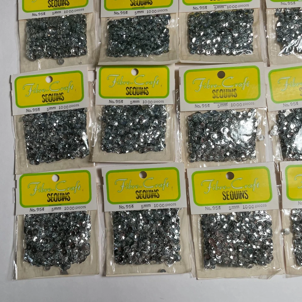 Vintage Sequins Lot of 24 Packages Silver 5mm Fibre-Craft 954 Sparkle Crafting Foto 4 de 4