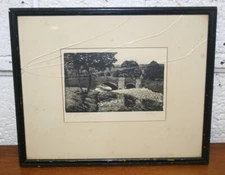 Antique Framed Lithograph ~Wharfedale Bridge Scene ~A Benby? ~14" x 12" (SC40)