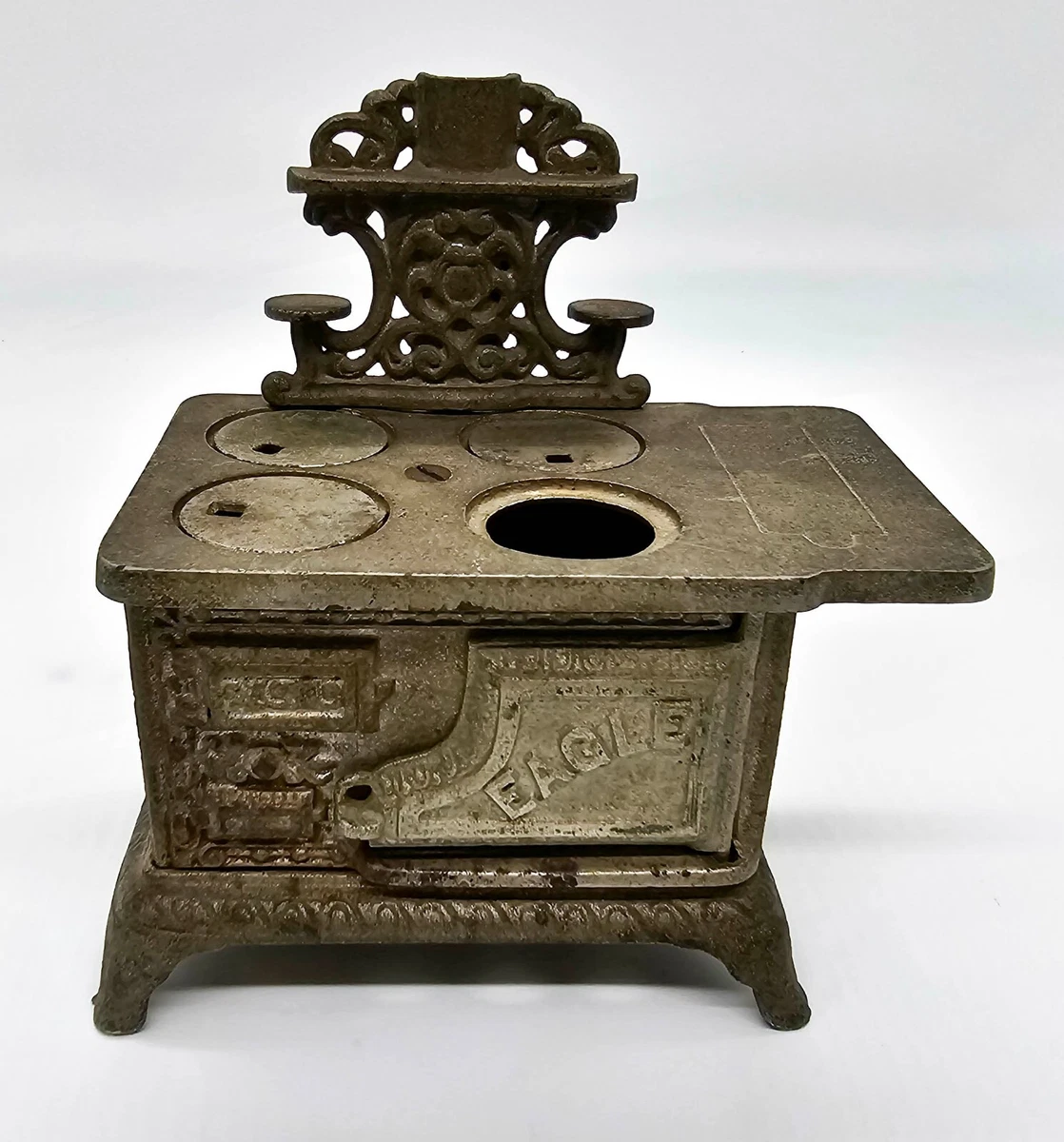 Eagle Cast Iron Toy Stove Salesman Sample Dollhouse Silver Wood Burner  Vintage | eBay