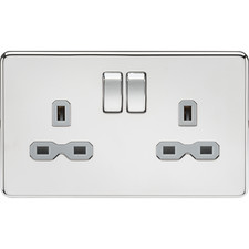 Image of Knightsbridge Screwless Flat Plate 13A 2G DP Switched Socket - Polished Chrome