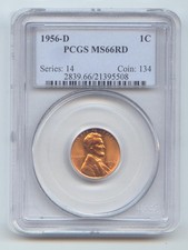 1956-D Lincoln Wheat Cent, PCGS MS-66 RD, Full Original Mint Red