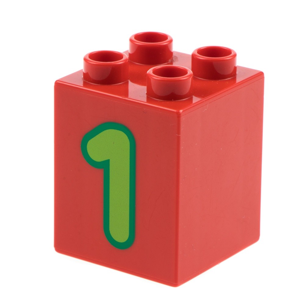 1x LEGO Duplo Motif Construction Stone 2x2x2 Red Printed Nr.1 Lime Bright Green