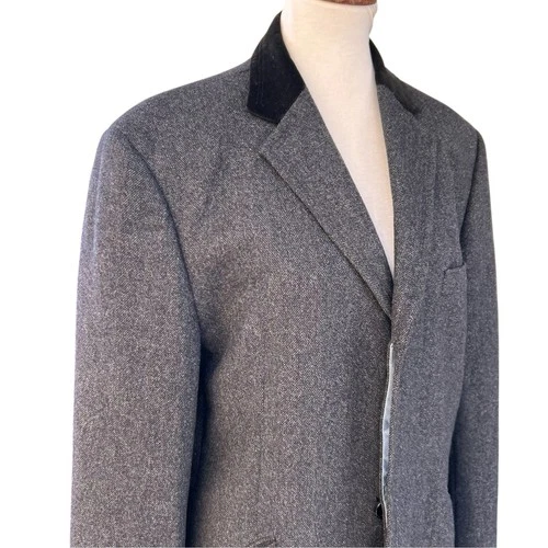 Vintage William Hunt Men’s Gray Herringbone Tweed Long Lined Overcoat Coat 42 video thumbnail