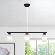 3-Light 31.5 in Linear Kitchen Island Pendant Light Milk Glass Shade