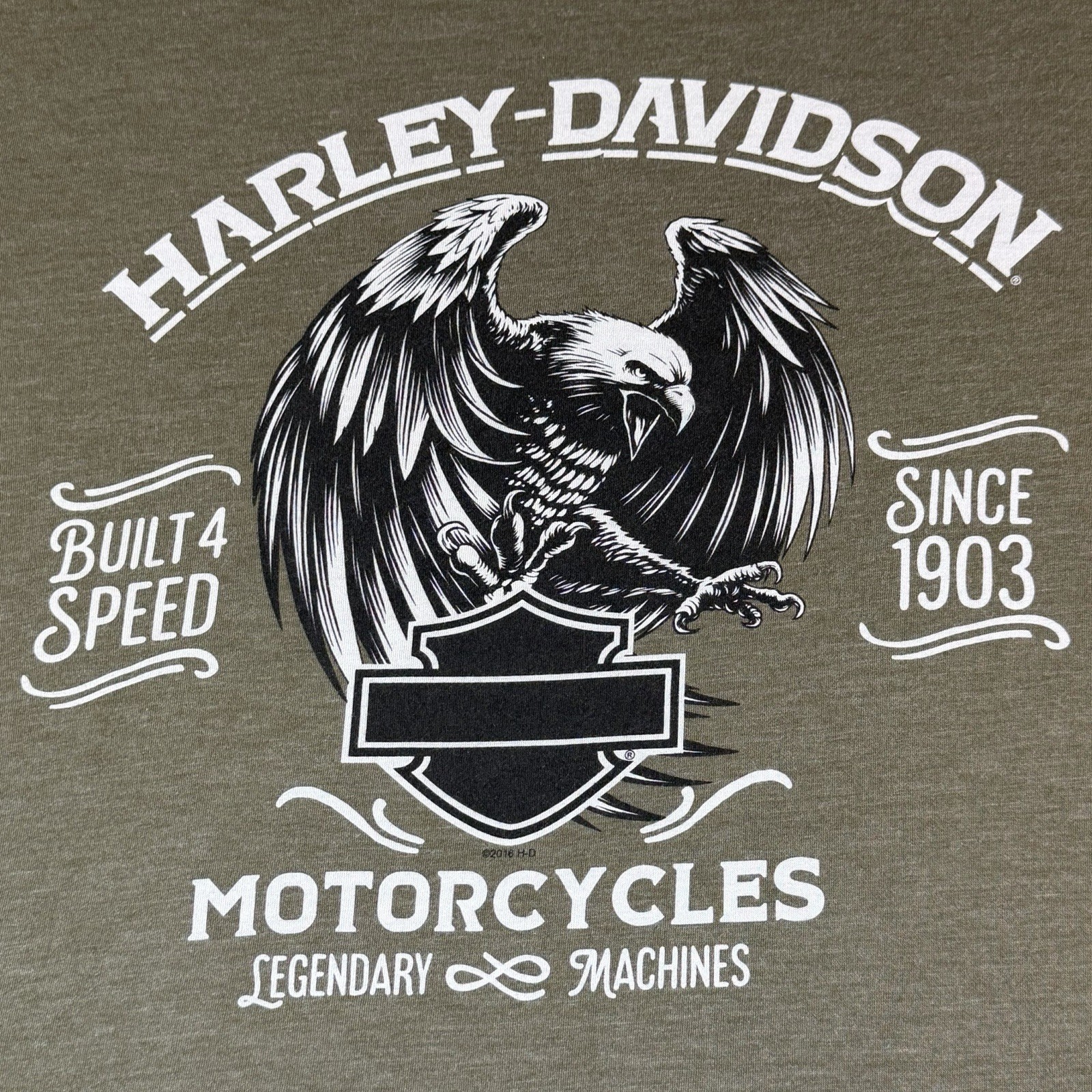 Harley Davidson Motorcycles T Shirt Mens L Olive Green Eagle Graphic Tee