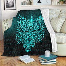 Viking Premium Blanket - Odin The Allfather Asgard God And Chief Of Aesir - Cyan
