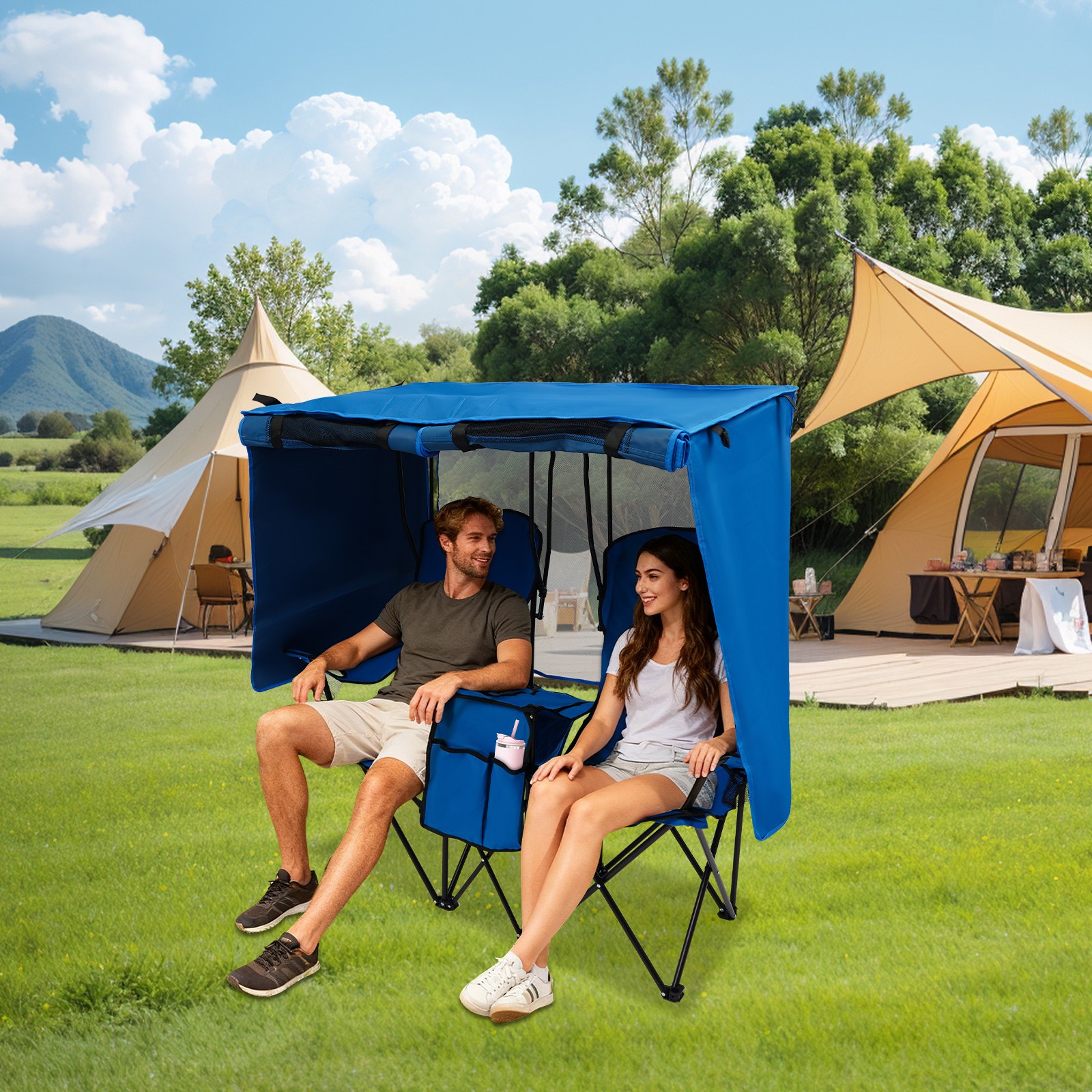 Foldable Picnic Beach Camping Chair With Canopy Shade Outdoor Folding Chair