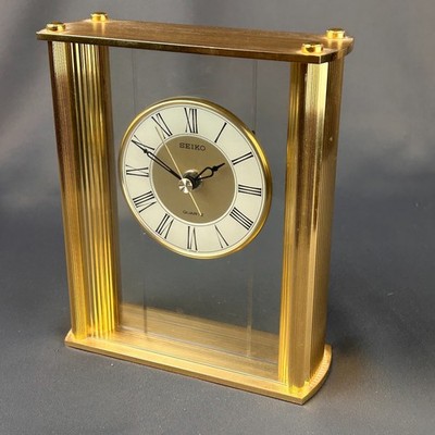 Vintage Seiko QQZ014G Rectangular Gold Tone Desk Mantel Clock