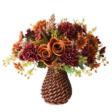 Artificial Faux Flowers in Vase, Fake Silk Floral Arrangements Rose Bouquets ...