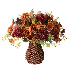 Artificial Faux Flowers in Vase, Fake Silk Floral Arrangements Rose Bouquets ...
