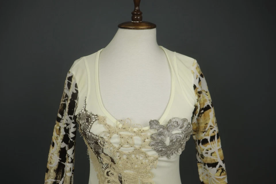 SAVE THE QUEEN Multi Lace Detail Slim Fit Scoop Neck Pullover Blouse Top Size S - Image 2 of 4