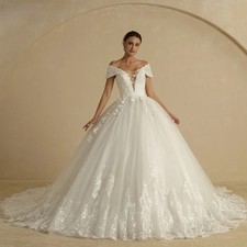 Sexy Deep V Neck Wedding Dresses Sleeveless Court Train Glitter Bridal Gowns