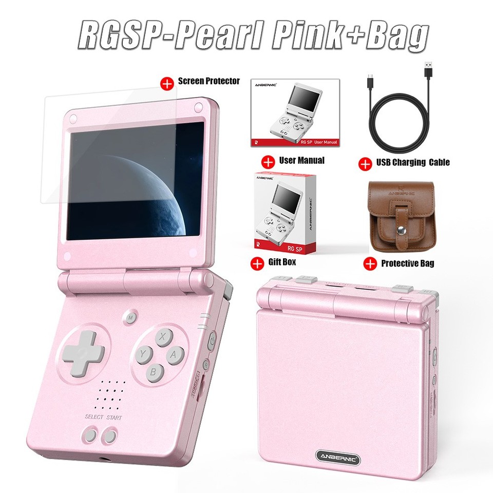 A Game Boy SP-style clamshell form factor running Linux with a massive battery — it's a modern retro handheld that actually respects the aesthetic.