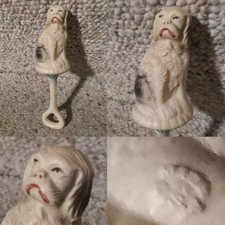 Rare 1930s Celluloid Baby Rattle USA 3D Staffordshire Dog Beautiful Condition 6"