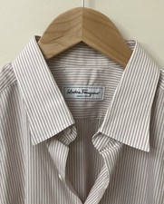 euc SALVATORE FERRAGAMO Dress Shirt Cotton Pink/White Striped 17