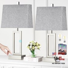 23.5" Touch Control Table Lamps Set of 2, Modern Bedside Lamps with USB Silver