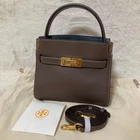 Tory Burch Lee Radziwill Petite Double 2Way Bag Leather Crossbody Shoulder Brown