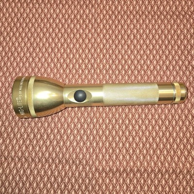 Vintage Mag-Lite  Gold Colored 9'' 2 Cell C Battery Flashlight  Tested 