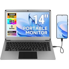 Portable Monitor with Keyboard,14inch 14" Lapdock RPi5 Adapters, gray