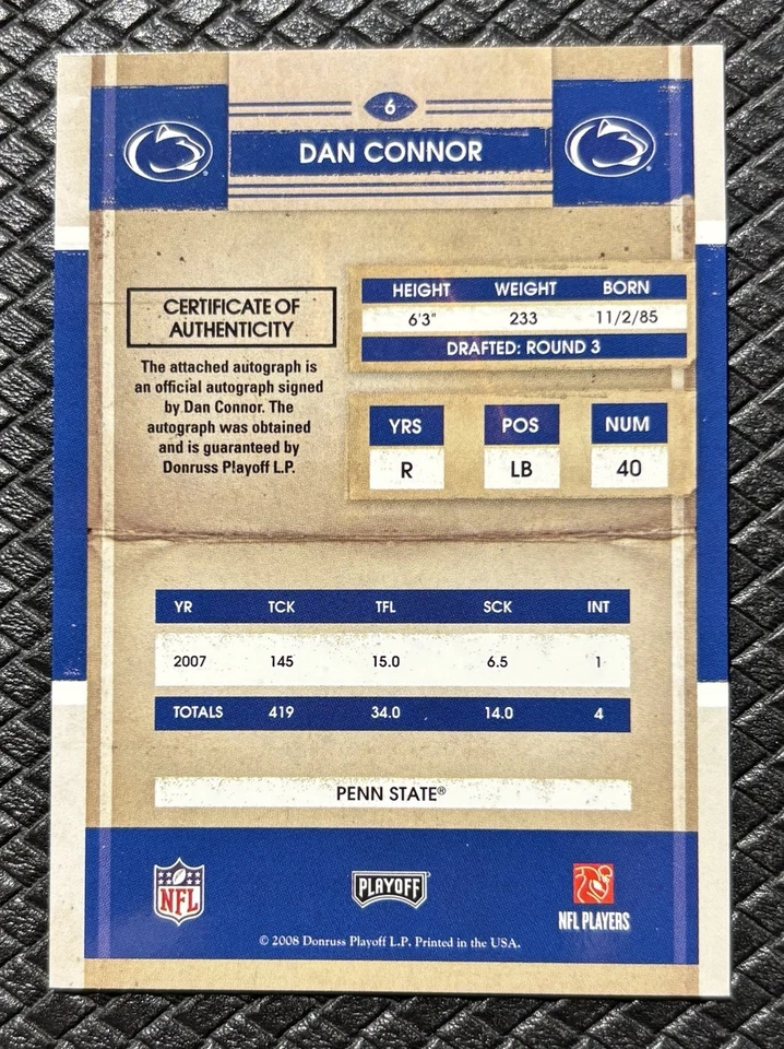 DAN CONNOR 2008 Playoff Contenders College Ticket RC Auto SSP Penn State RARE - Image 2 of 2