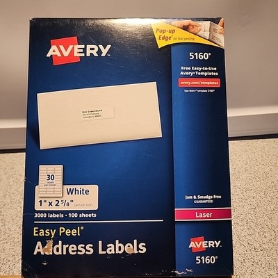 AVERY #5160 Easy Peel Address Labels - 30 Each Page - Total Of 3000 Labels