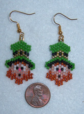 St Patrick's day leprechaun  handmade seed beaded earrings
