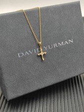 Gift Gold David Diamond Small Modern Cross Pendant Necklace with Pouch