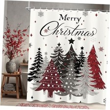 Red Black Christmas Tree Xmas Snow 60"W x 72"L Pack of 1 Christmas Style 08