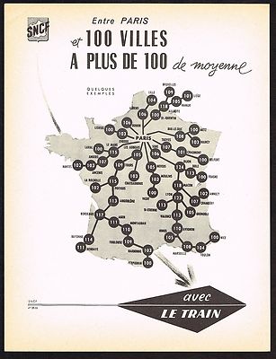 1950s Vintage France Train Travel SNCF Railroad Map Art Print Ad