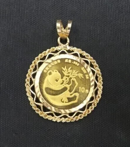 Without Stone Chinese Panda Coin Fancy Pendant With Chain 14k Yellow Gold Plated - Picture 4 of 8
