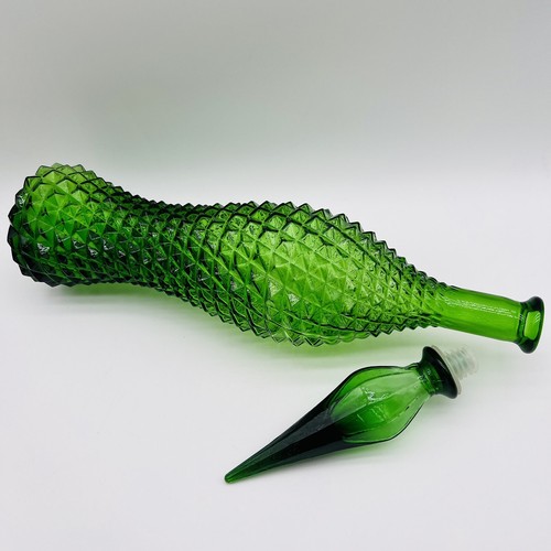Empoli Italian Genie Bottle Decanter Green Diamond Point 23” Vintage - Picture 7 of 11