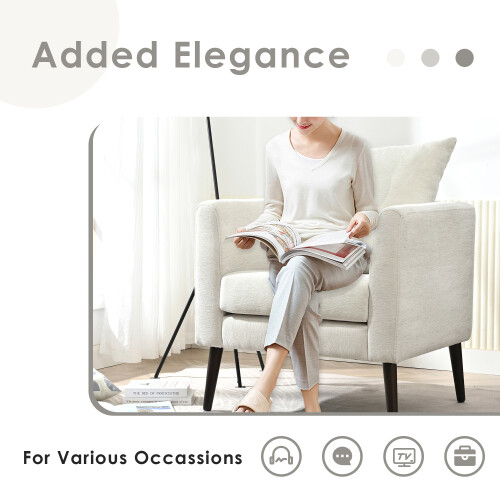 Beige Modern Fabric Accent Chair Upholstered Armchair Living Room Wood Legs - Picture 4 of 12