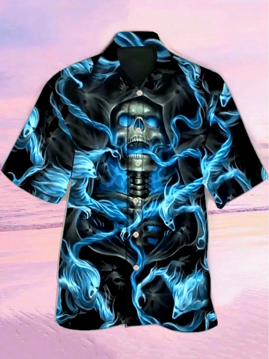 Skull Black Ground Hawaiian Shir