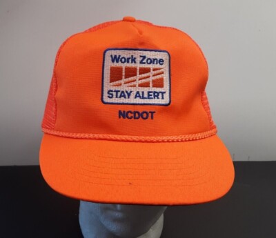 Vintage 80's  NCDOT Work Zone stay Alert Rope Trim Trucker Hat Safety Cap 