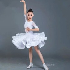 Children Latin Dance Dress Ballroom Tutu Lace Stage Clothing Samba Dance Costume