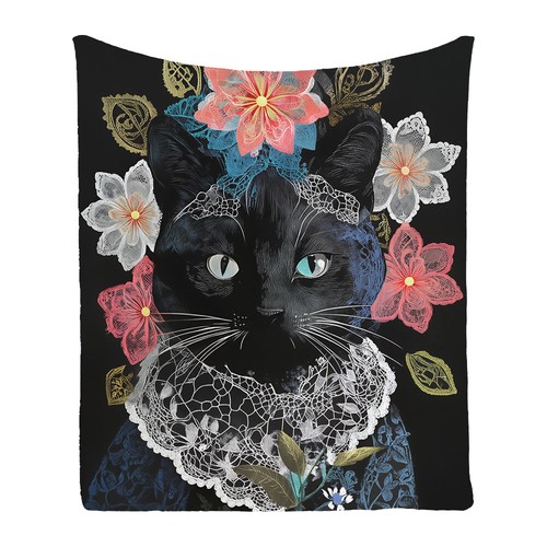 Lace Cat Flower Comfy Flannel Bedspread Sofa Throw Blanket Holiday Birthday Gift - Picture 9 of 24