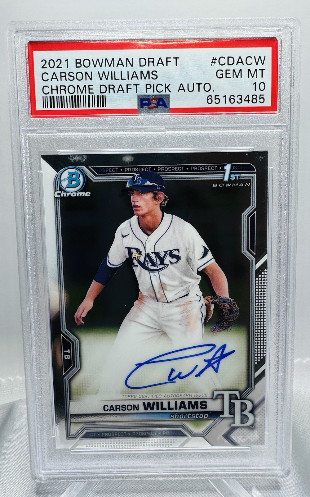 PSA 10 2021 Bowman Draft Chrome Carson Williams Auto RC #CDACW GEM MINT Tampa Bay Rays