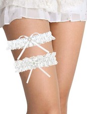 2 PCS White Lace Garter Belt Set Lace Wedding Garter Set Bridal Wedding Garte...