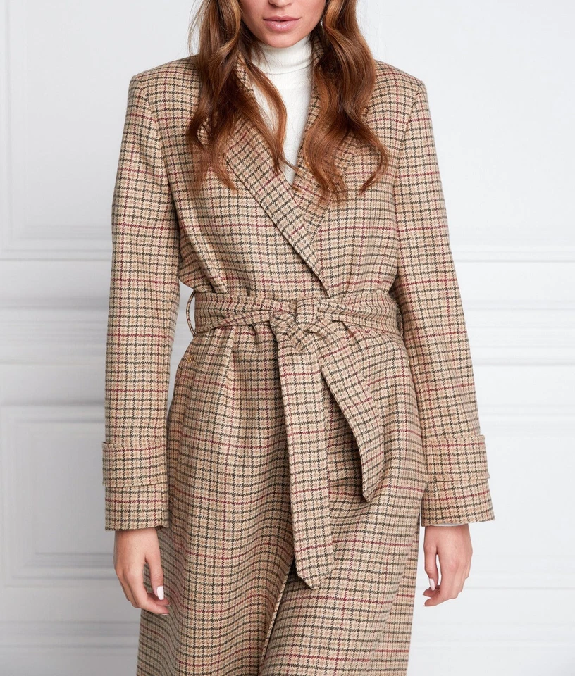 Abrigo de mujer a rayas con rejilla otoño cálido largo blazer informal ropa deportiva uso diario Foto 2 de 4