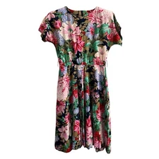 California Looks Dress L Bright Floral Fit Flare Swing Button Down Cottagecore