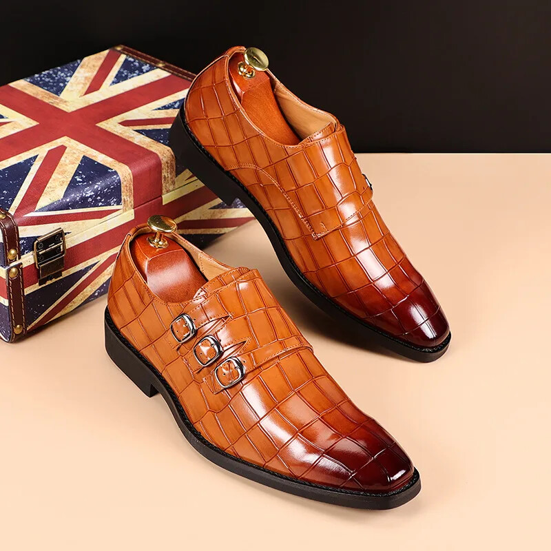 Men Casual Business Leather Shoes Square Toe Dress Office