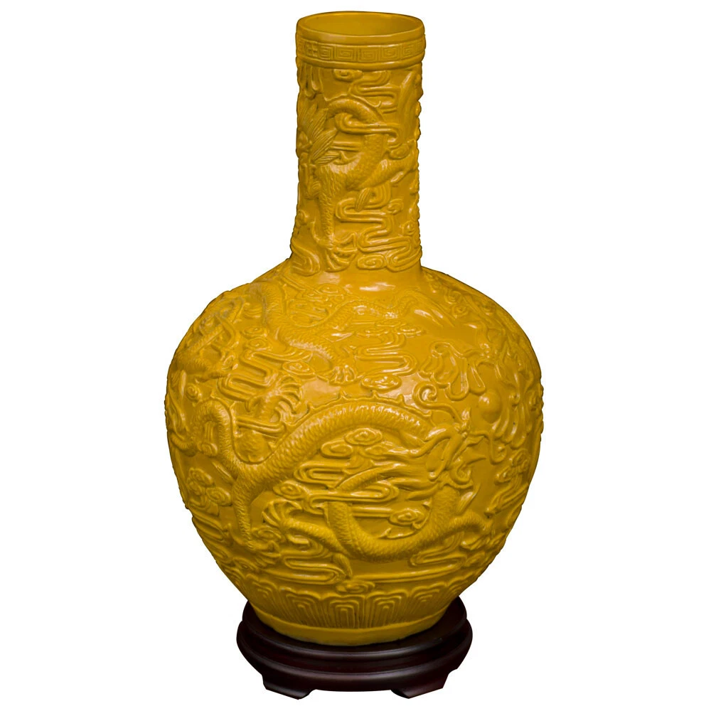 US Seller - Yellow Porcelain Imperial Dragon Chinese Temple Vase