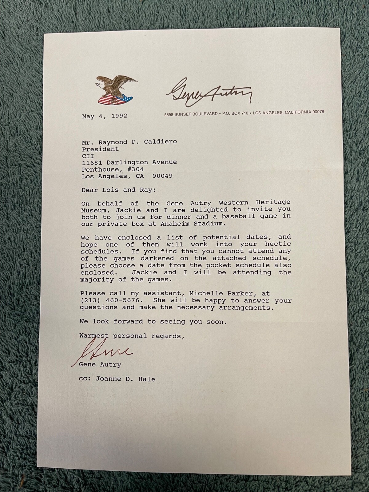 GENE AUTRY AUTOGRAPHED LETTER- Baseball LA Angeles | eBay