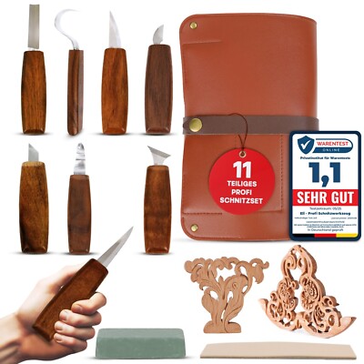 Eli Profi Schnitzwerkzeug Set inkl Tasche und Lederriemen Walnussholzgriffe