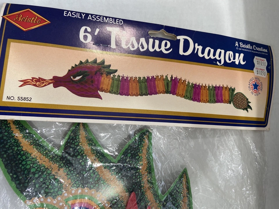 Beistle 1987 6’ Tissue Dragon Nº55852 Decoración Dragón Foto 2 de 4