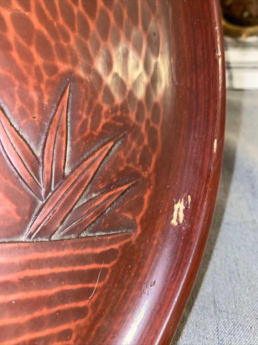 Vintage Japanese Lacquered Carved 13” Wood Serving Tray