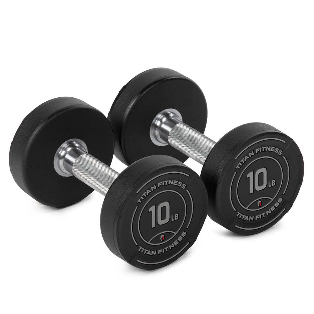 Titan Fitness 10 LB Set Round Urethane Dumbbells, 32mm