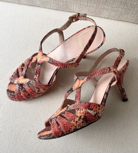 Pre-Owned STUART WEITZMAN Overture Orange Snakeskin Strappy Sandals | Size 9.5 - Picture 2 of 8